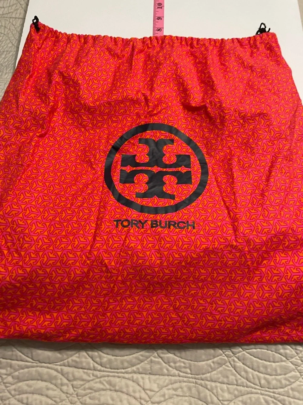 Tory Burch Cognac Jardin Pebbled Leather Tote with Navy Trim - Picture 6 of 11